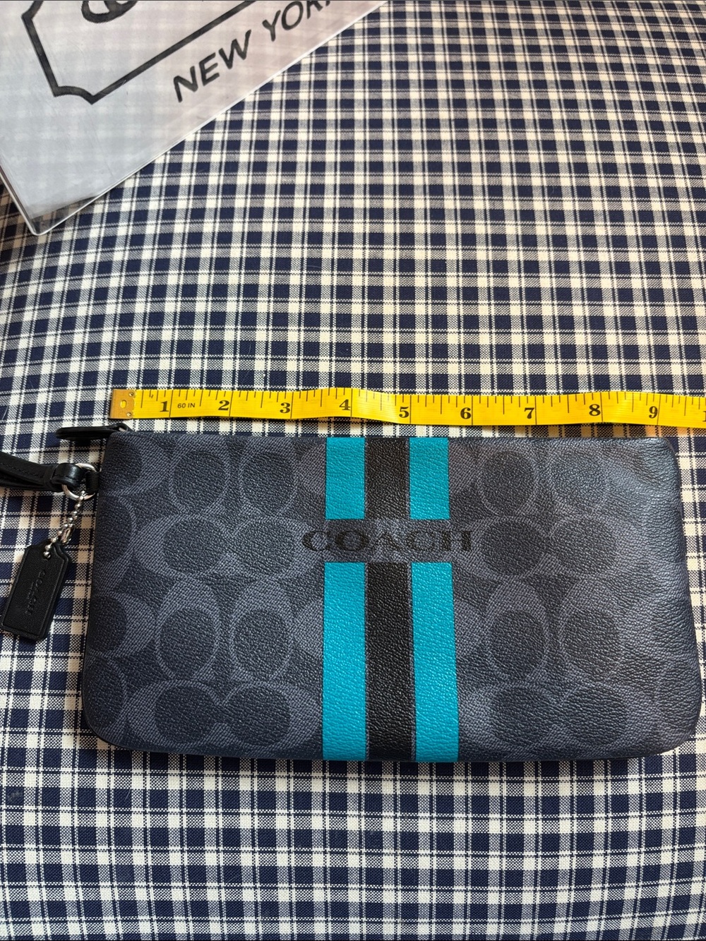 Coach large varsity Wristlet with Teal Stripes - Picture 2 of 7